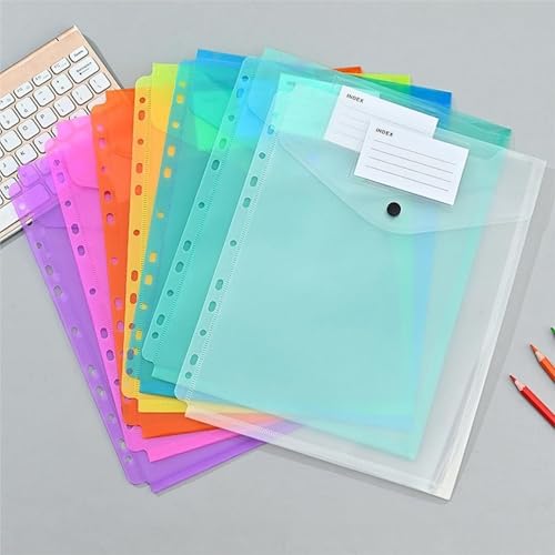 WHL Alexanders Folders Binder Pocket - 12件 Envelopes Binder Folders 11 Holes for 2/3/4 Ring, Binder Folders with Snap Button and Label, Letter Size File Folder(Vertical)