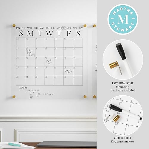 Martha Stewart Grayson Acrylic Calendar and Notes Board Set, Clear/Black