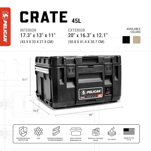 Pelican Crate - 45 Liter Storage Case - Cargo Box, Transport Case, Overland Case (Black)