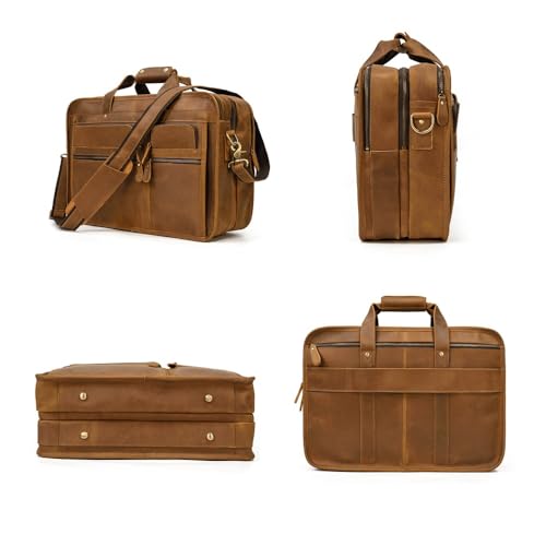 Mens Messenger Bag Vintage Leather Laptop Briefcase Large Laptop Bag Satchel Bag Computer Shoulder Bag(Brown)