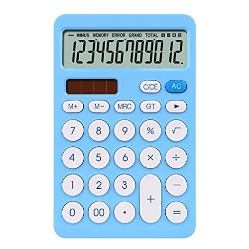 QERTYHJK 12 Digit Desk Calculator Large Buttons Financial Business Accounting Tool White Big Battery and Solar Power