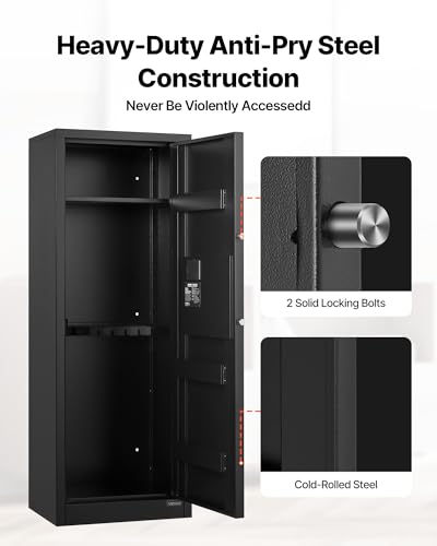 VEVOR 6-8 Gun Safe, Long Gun Cabinet for Rifles and Pistols, Quick Access Rifle Safe with 3 Ammo Slots and 2 Adjustable Racks, Large Digital Cabinet with Key and Password Lock