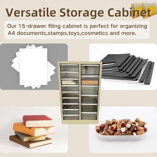 Yokoma File Cabinet 15 Drawers Vertical Document Storage Cabinet Paper Organizer for Home Office