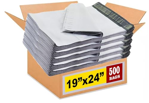 iMBAPrice 19x24 Inch White Poly Mailers #7, 500 Pack I Extra Large, Self-Seal Shipping Bags, Heavy Duty Waterproof, For Clothing & E-Commerce Packaging