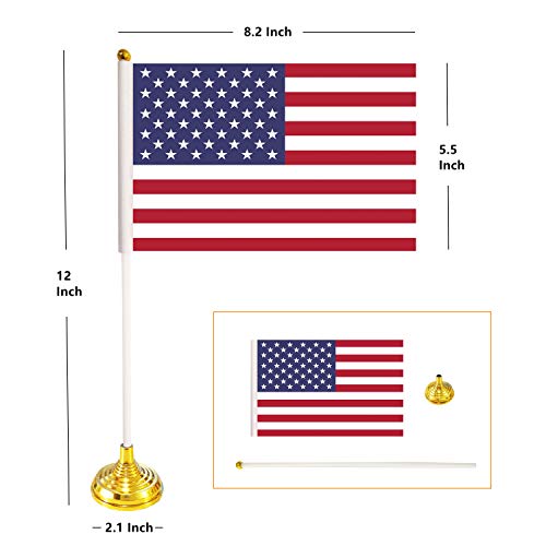 100 Pack USA US Desk Flags,Small Mini American Deluxe Table Flags Set with Stand Base，8.2 x 5.5 inches Miniature Desktop Flag
