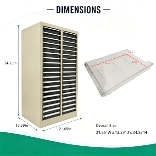 JARYANNIX File Cabinet with Label Transparent Drawers 36 Small Drawers Document Filing Steel Storage Organizer with Curved Handles and Label for Small Parts Office Business Use