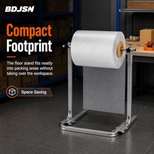 BDJSN Floor Standing Bubble Wrap Dispenser, Galvanized Steel Packing Roll Holder with Wooden Side Guides and Quick-Change Knobs, 70 Cm High for Warehouse Shipping and Moving Supplies 60cm