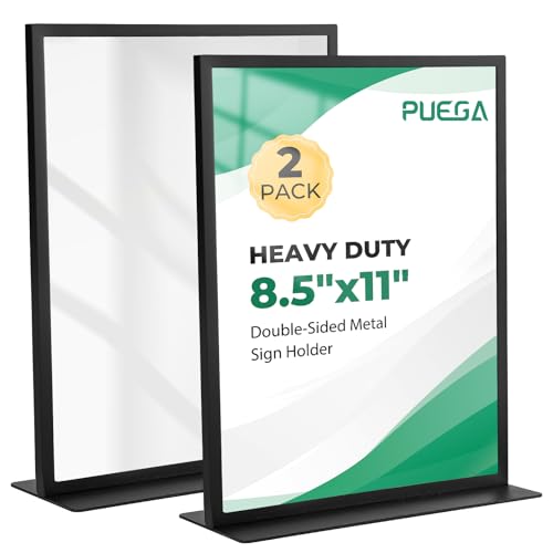 PUEGA 2pack Tabletop Metal Sign Holder, 8.5"x11" Stainless Steel Double Sided T Shape Menu Display Stand for Office Store Restaurant Hotels