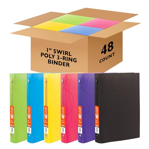 BAZIC Products 1 in Swirl Poly 3-Ring Binder, 1 Pocket, 48-Case