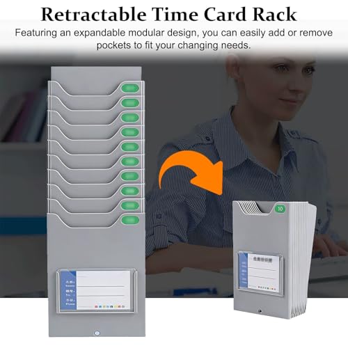 Time Card Rack Expandable Time Card Organizer Rack for Office Warehouse, Wall Mounted Plastic Job Ticket Holder, Space Saving Attendance Card System(5 Pockets)