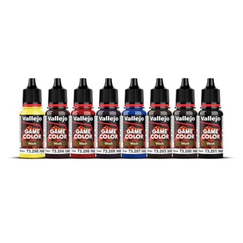 Vallejo - Game Color Wash | Effects Color Series | Rich Pigment Formula | Matte Finish Washes | Ideal for Shading, Weathering & Recess Detail Work | 8 Bottles x 18 ml (0.6 oz.fl)