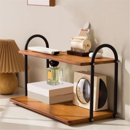 VHDY85KA Bookcase Home Tabletop Iron Small Bookshelf Double Layer Multipurpose Organizer Rack Modern
