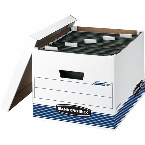 Bankers Box 4-Pack HANG'N'STOR Medium-Duty File Box, Letter/Legal, FastFold