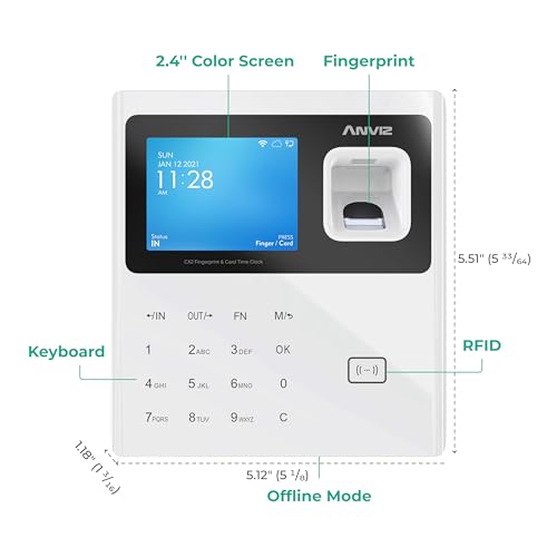 ANVIZ Time Clocks for Employees Small Business - Forever Free Cloud Software - W1 Fingerprint Biometric Clock in and Out Attendance Machine, White