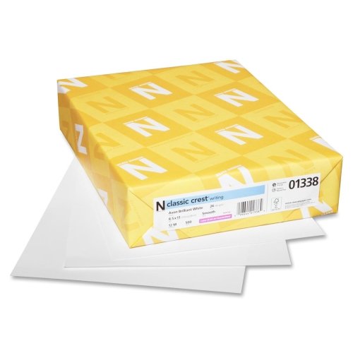 Neenah Paper 01338 CLASSIC CREST Writing Paper, 24lb, 93 Bright, 8 1/2 x 11, Avon White, 500 Sheets
