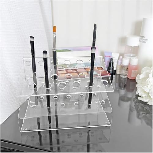 Plymor Clear Acrylic Slanted 24 Pen Display Holder, 4.5" H x 6.5" W x 3.75" D (3 Pack)