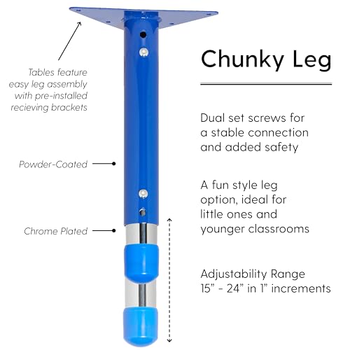 FDP Rectangle Activity School and Classroom Kids Table (24 x 36 inch), Chunky Toddler Leg, Adjustable Height 15-24 inches - Gray Top and Blue Edge