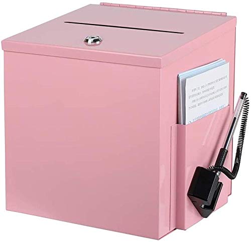Post Box Wall Mountable Steel Suggestion Box with Lock Donation Box Collection Box Ballot Box Key Drop Box Outdoor Mailbox-23x20.5x23.5cm_Pink