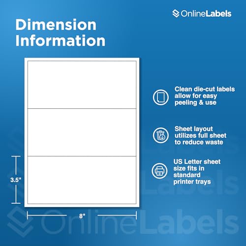 OnlineLabels 8" x 3.5" Wrap-Around Labels - White Matte - 500 Sheets