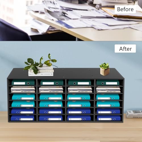 WUSILILU 24 Compartments Paper and Mail Organizer, 39.4 * 11.8 * 16.5in 6 Tier Literature Organizers, Office Mailbox File Sorter Tiered Shelf for Home, Library, Office, Classroom, Craft Room