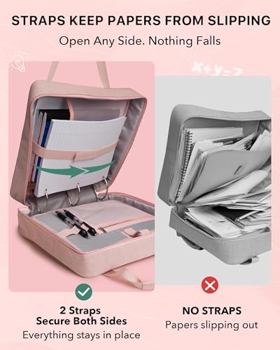Upgraded 3 Rings Zipper Binder Organizer 3 Inch Zippered Binders with Strap Large Zip Up Portfolio Folder Bag with 9 Pockets 13“ 14” Laptop Compartment for Office Travel, Pink