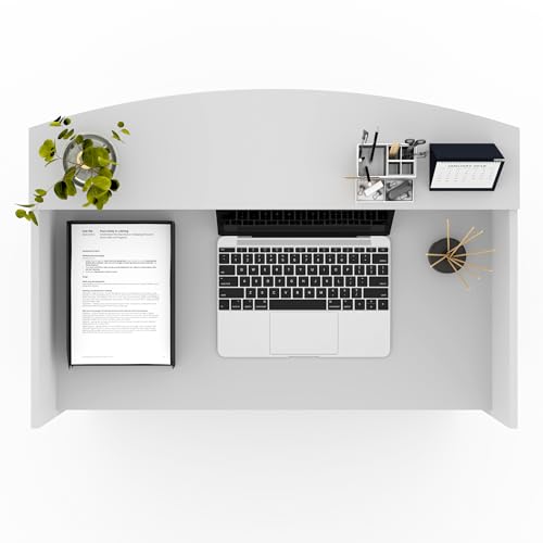 White Reception Desk with Counter, Modern Front Desk Reception Room Table for Small Space, Retail Counter for Checkout, Lobby, Salon, Dental Clinic