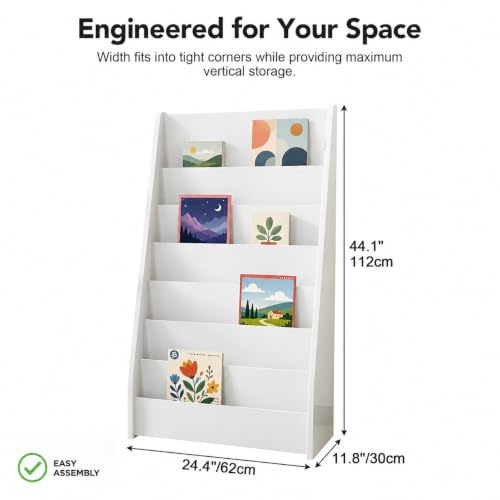 Quvex 7-Tier Magazine Rack, 44" Tall Curved Wooden Display Stand
