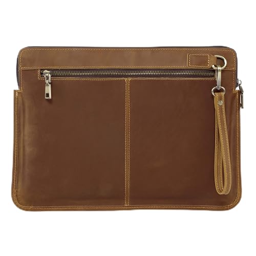 Ancicraft Leather Laptop Bag for Mac Book Pro 14inch Case Sleeve with Removable Hand Strap Top Grade Genuine leather Zippered (Brown)