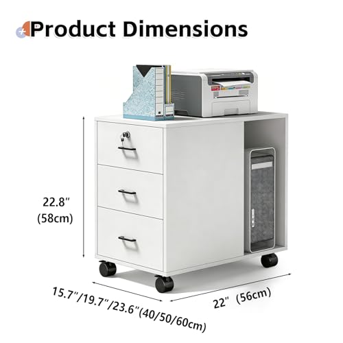 OQTUHWM Mobile File Cabinet, Small Rolling Filing Cabinet for Under The Desk, Printer Desk Stand with Storage, with 3 Drawers, for Home Office Bedroom Entryway
