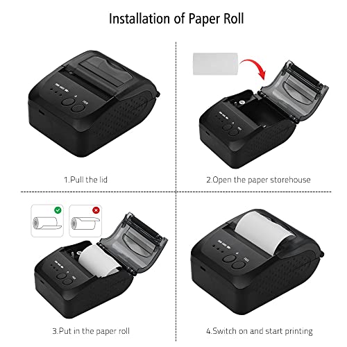 HBCDAAQ Portable Mini Direct Thermal Printer Thermal POS Receipt Printer with 2000mAh Battery USB/BT Mobile Printer