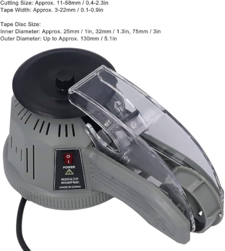 Rotary Electric Tape Dispenser Cutter,Adjustable 11-58mm Length & 3-22mm Width,Detachable Roller,for Office Warehouse School