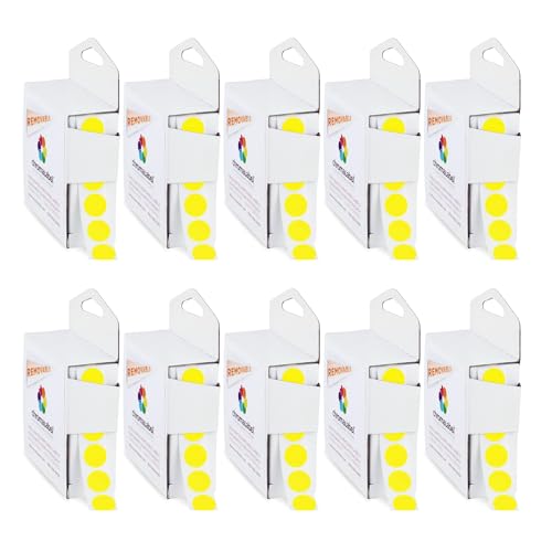 ChromaLabel Yellow Dot Stickers, 1/2 Inch Removable, 1000/Box Case of 10