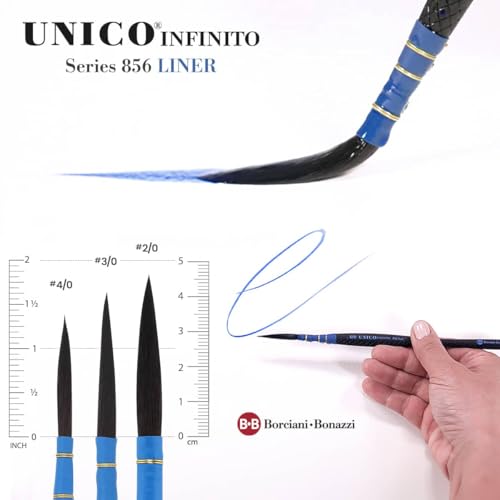 Borciani e Bonazzi Infinito Synthetic Quill Liner Watercolor Brush - Size # 3x0 w/Patented Hidro Hair - Watercolor Artist Brushes - Non-Slip, Anti-Roll Handle - Handcrafted in Italy