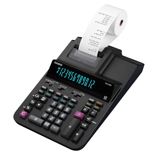 Casio DR-200R-BK Printing Calculator, 2-Color, 12-Digit, Black