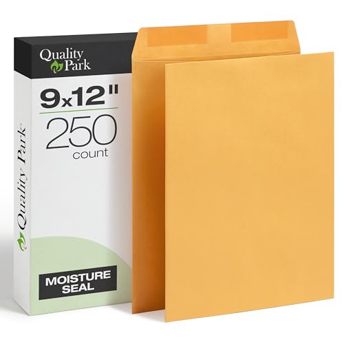 Quality Park 41465 Quality Park Catalog Envelopes, Heavyweight/Gummed, 9x12, 28lb, Kraft, 250/Box (QUA41465), Light Brown