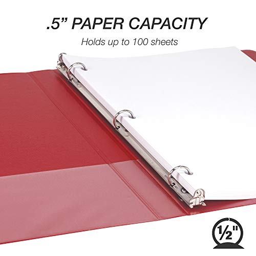 Samsill 8 Pack Durable 0.5 Inch 3 Ring Binders, Round Ring, Clear View Cover for Presentations, Red