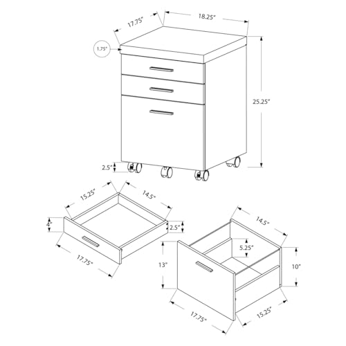 Office Room Spacious 3 Drawer File Cabinet with Black Colored Drawer Handles, Home Office File Cabinet with Smooth Drawer Glides, Easy to Assemble