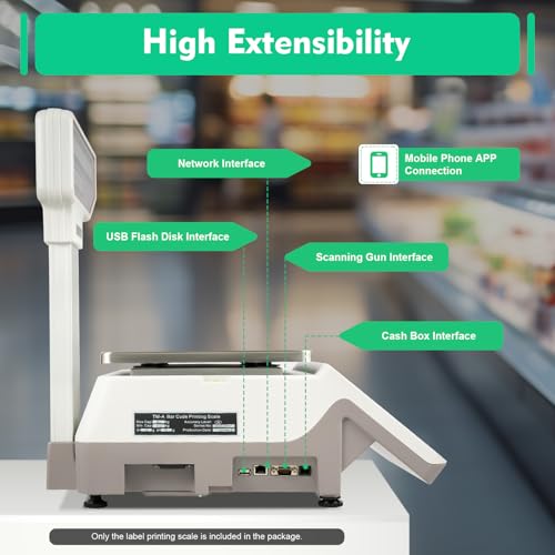 Label Printing Scale, 66lbs Commercial Electronic Computing Scale Digital Business cial Food Scale Price Calculator with Dual TD Thermal Label Printer & Barcode Stickers for Retail Outlet Store