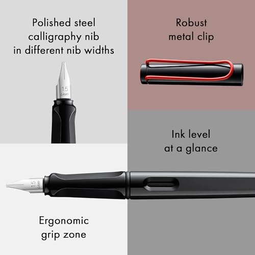Lamy joy black - calligraphy fountain pen with ergonomic grip & polished steel nib in line width 1.1 mm - Calligraphy Fountain Pen with ribbon nib - incl. ink cartridge T 10 blue