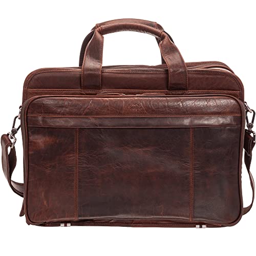 Mancini Buffalo Double Compartment Top Zipper 15.6” Laptop/Tablet Briefcase, Brown, Brown