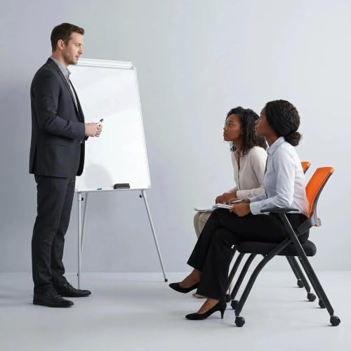 1 Pack Folding Conference Room Chair with Wheels, Orange Backrest