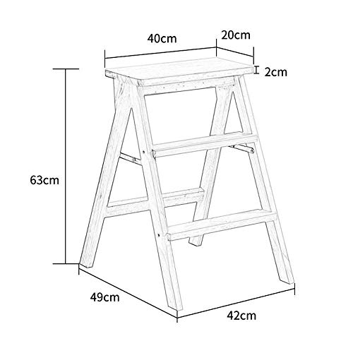 ZBSAVFM 3 Steps Wooden Ladder Stool Portable Folding Step Stool Kitchen Office Stair Chair Safety Stepladder Seats (Natural Color)