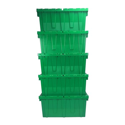 UBOXES UOFFICE Storage Packing Crates, 5 Pack Green Totes 27" x 17" x 12", Plastic Storage Crates, Green Crates, Crates For Packing & Storage, Moving Storage Crates, Plastic Crates With Lids