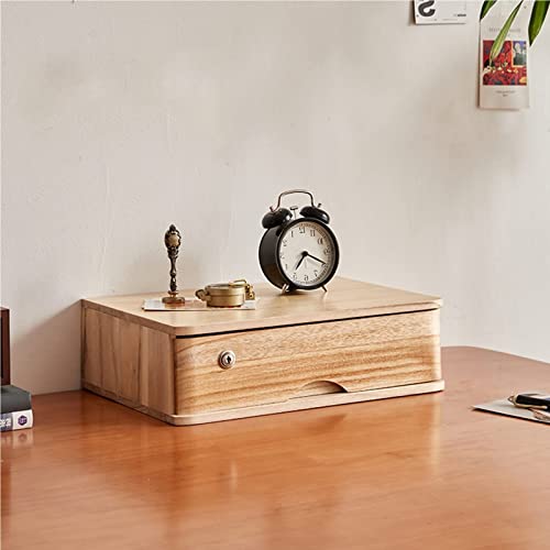 FKHFTI Desktop File Cabinet - Solid Wood Storage Box, Wooden Desktop Storage Box with Lockable Drawers, Office Supplies A4/Receipt File Organizer, Desktop Drawer Cabinet Flat File Cabinet