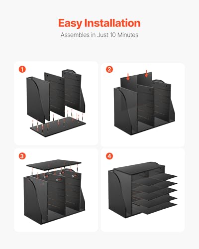 VEVOR Literature Organizer, 12 Compartments Office Mailbox with Side Vertical Storage, Wooden Mailbox Sorter Made of Particle Board, Countertop Office Home Organizer for File, Document, Paper, Black
