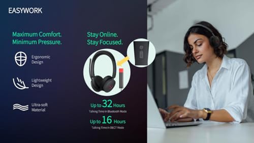 Supply Central YealinkWH68 Bluetooth DECT 6.0 Wireless Headset (1208655) with ANC, 606ft Range, Teams Certified Dual Ear Headset, Acoustic Shield Mic for Office, PC, Laptop & Smartphone