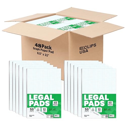 E-CLIPS USA Graph Paper Pad, Graph Paper Notebook, 4 x 4 An Inch Quad Ruled Graph Paper Pad, Graph Paper Pads 8.5 x 11, Drafting Paper, 50 Sheets Per Pad (48 Pack)
