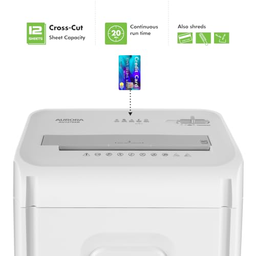 Aurora AU1270XB Professional Grade 12-Sheet Security P-4 Cross-Cut Paper and Credit Card/ 20 Minutes Continuous Run Time Shredder