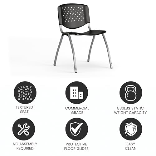 EMMA + OLIVER Home and Office Black Plastic Stack Chair with Perforated