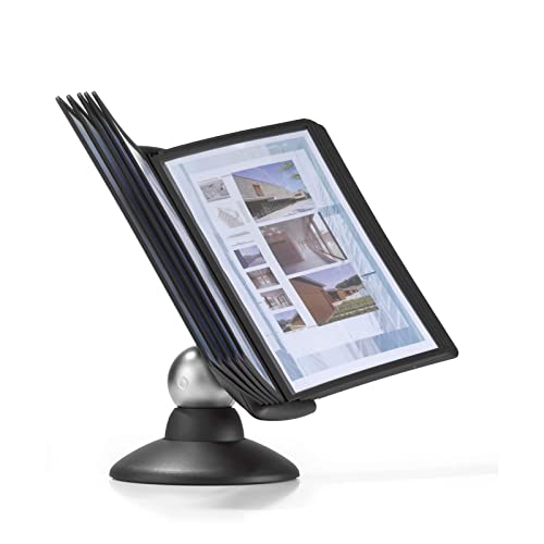 GAZOGJ Desktop Reference Organizer - Catalog Display Rack, 10 Double-Sided Panels, A4 Paper-Size Pockets,and Metal Document Binder, Black